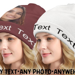 Custom  Text Logo Adult Beanie Hat-Custom Adult Knit Hat-Custom Personalized Gifts-Your TEXT or LOGO on Beanie-Unisex Winter Headwear