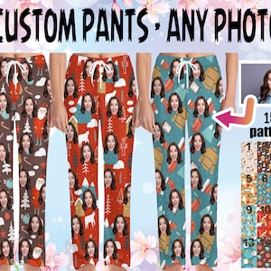 Custom  Christmas gifts-Custom Pajama Pants with Face for Women Men-Personalized Pajama Trousers with Photo-Unisex Pants-Kid pants-girl pant