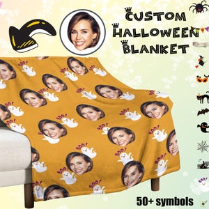 Personalized Photo blanket-Ghost Blanket,Halloween Blanket-Vintage Halloween Home Decor-Cute Halloween Ghost Flannel Blanket-gift for friend