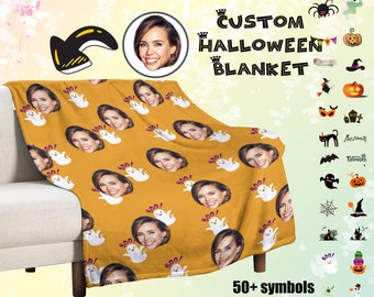 Personalized Photo blanket-Ghost Blanket,Halloween Blanket-Vintage Halloween Home Decor-Cute Halloween Ghost Flannel Blanket-gift for friend