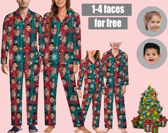 Custom  family Christmas pajamas set-Custom Pajama Pants with Face for Women -Unisex Pants-women Pajamas set-mens pjs sets-Christmas party