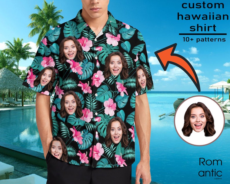 Custom Hawaiian Shirt With Face,Custom Face Hawaiian Shirt For Man Woman,Custom Unisex shirt,Hawaiian Style,Family Travel,Summer Party Shirt image 1