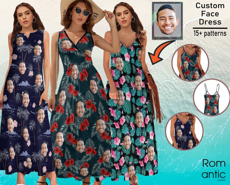 Custom Hawaiian dress With Face,Custom Face Hawaiian dress gift for birthday party,Custom birthday for husband ,Hawaiian Style,Family Travel zdjęcie 1