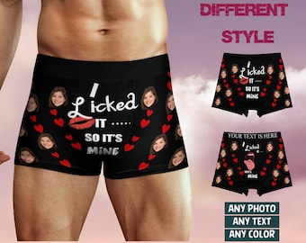 Custom Underwear with Face, Personalized I licked It So Its Mine Boxers with Photo, Valentine's Day Gift for Boyfriend, Gifts for Husband