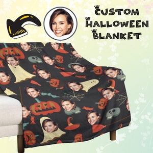 Personalized Photo blanket-Ghost Blanket, Halloween Blanket-Vintage Halloween Home Decor-Cute Halloween Ghost Flannel Blanket