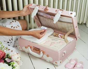 Keepsake Suitcase, Baby Suitcase, Memory Case, Baby Memory Storage Case, Keepsake Box, Vintage Suitcase In Pink, Baby Girls Memory Trunk