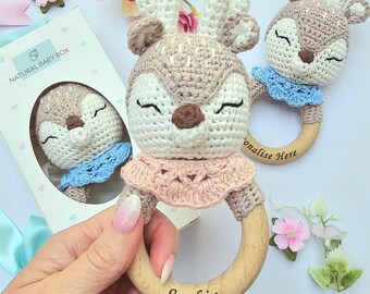 Christmas Baby Gift Set, Handmade Reindeer And Rattle Gift Set, Baby Gift, Christmas Gift, First Christmas Gift, Christmas Stocking Filler