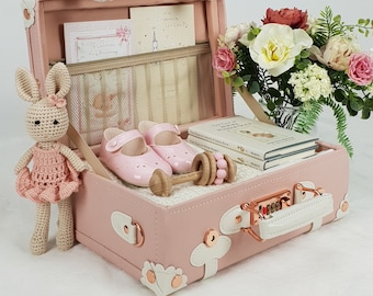 Keepsake Suitcase, Baby Suitcase, Memory Case, Baby Memory Storage Case, Keepsake Box, Vintage Suitcase In Soft Pink, New Baby Gift