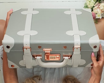 Keepsake Suitcase, Baby Suitcase, Memory Case, Baby Memory Storage Case, Keepsake Box, Vintage Suitcase In Soft Grey, Christening baby gift