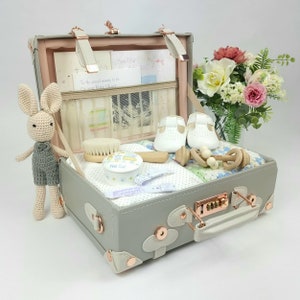 Aandenkenkoffer, babykoffer, geheugenkoffer, opbergkoffer baby, aandenkendoos, grijze vintage koffer, uniseks nieuw babycadeau, koffer