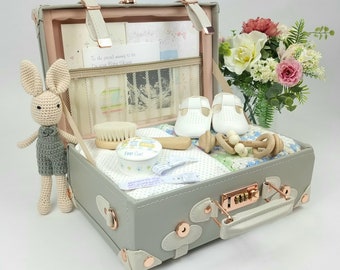 Keepsake Suitcase, Baby Suitcase, Memory Case, Baby Memory Storage Case, Keepsake Box, Grey Vintage Suitcase, Unisex New Baby Gift, Trunk