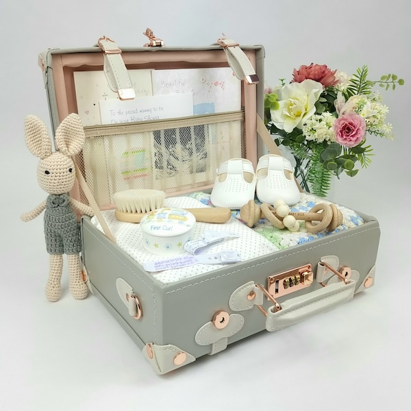 Keepsake Suitcase, Baby Suitcase, Memory Case, Baby Memory Storage Case, Keepsake Box, Grey Vintage Suitcase, Unisex New Baby Gift, Trunk