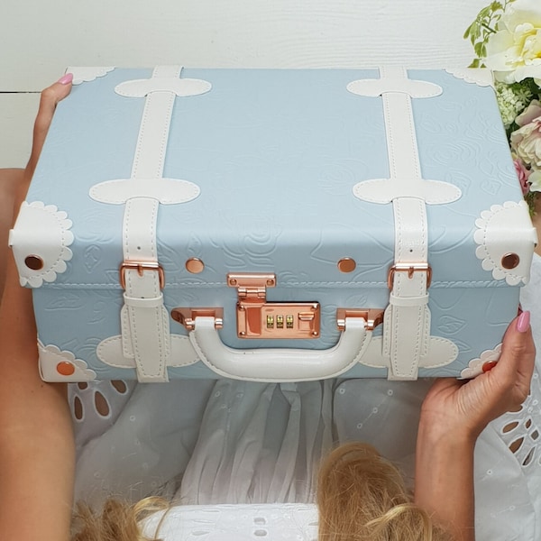 Keepsake Suitcase, Baby Suitcase, Memory Case, Baby Memory Storage Case, Keepsake Box, Vintage Suitcase In Baby Blue, Baby Shower Gift