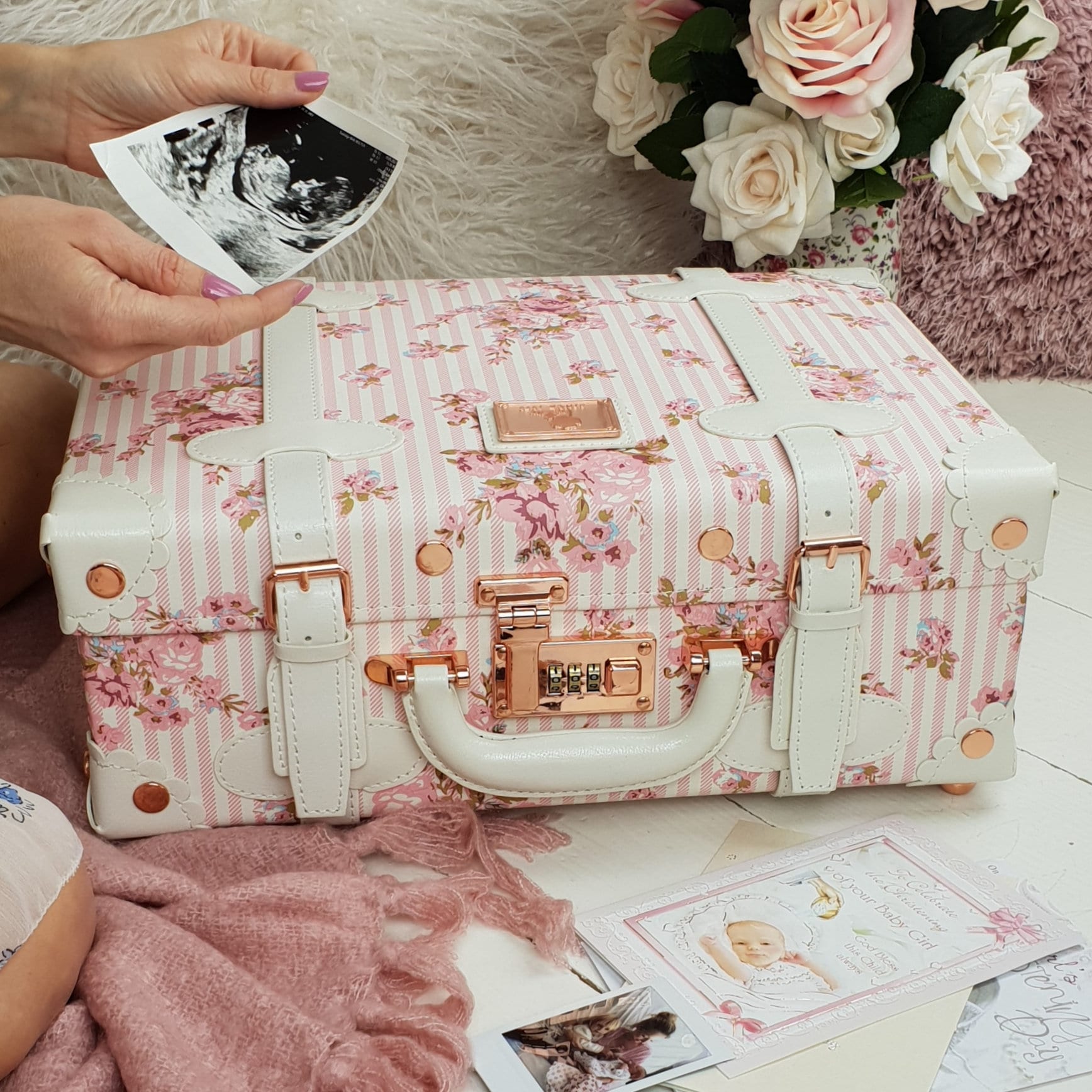 Keepsake Suitcase In Vintage Floral Baby Suitcase Memory Etsy