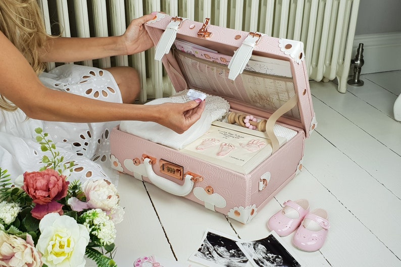 Keepsake Suitcase, Baby Suitcase, Memory Case, Baby Memory Storage Case, Keepsake Box, Vintage Suitcase In Pink, Baby Girls Memory Trunk 