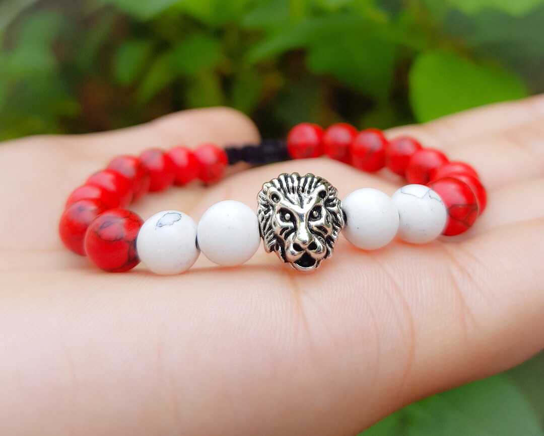 Lion Bracelet Mens Bracelet Red and White Onyx Bracelet Lava Etsy