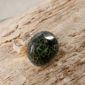 Isle Royale Greenstone 8mm Single Stud Earring on Sterling silver, Michigan Greenstone (Chlorastrolite), Michigan State Gem, Stud earrings