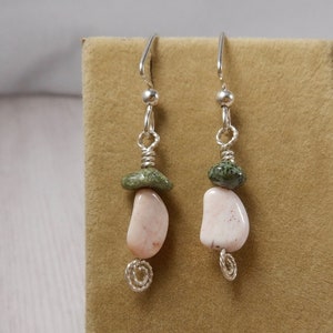 Isle Royale Greenstone and Datolite Earrings, Michigan State Gem, Chlorastrolite and Datolite beads , Keweenaw, Lake Superior stones