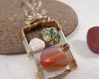 Great Lakes Stone Pendant with Agate, Isle Royale Greenstone, Datolite, Michigan Copper Country necklace, Lake Superior gems