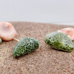 Isle Royale Greenstone Stud Earrings on Sterling Silver, Large Size Michigan Greenstone (Chlorastrolite),Michigan State Gem