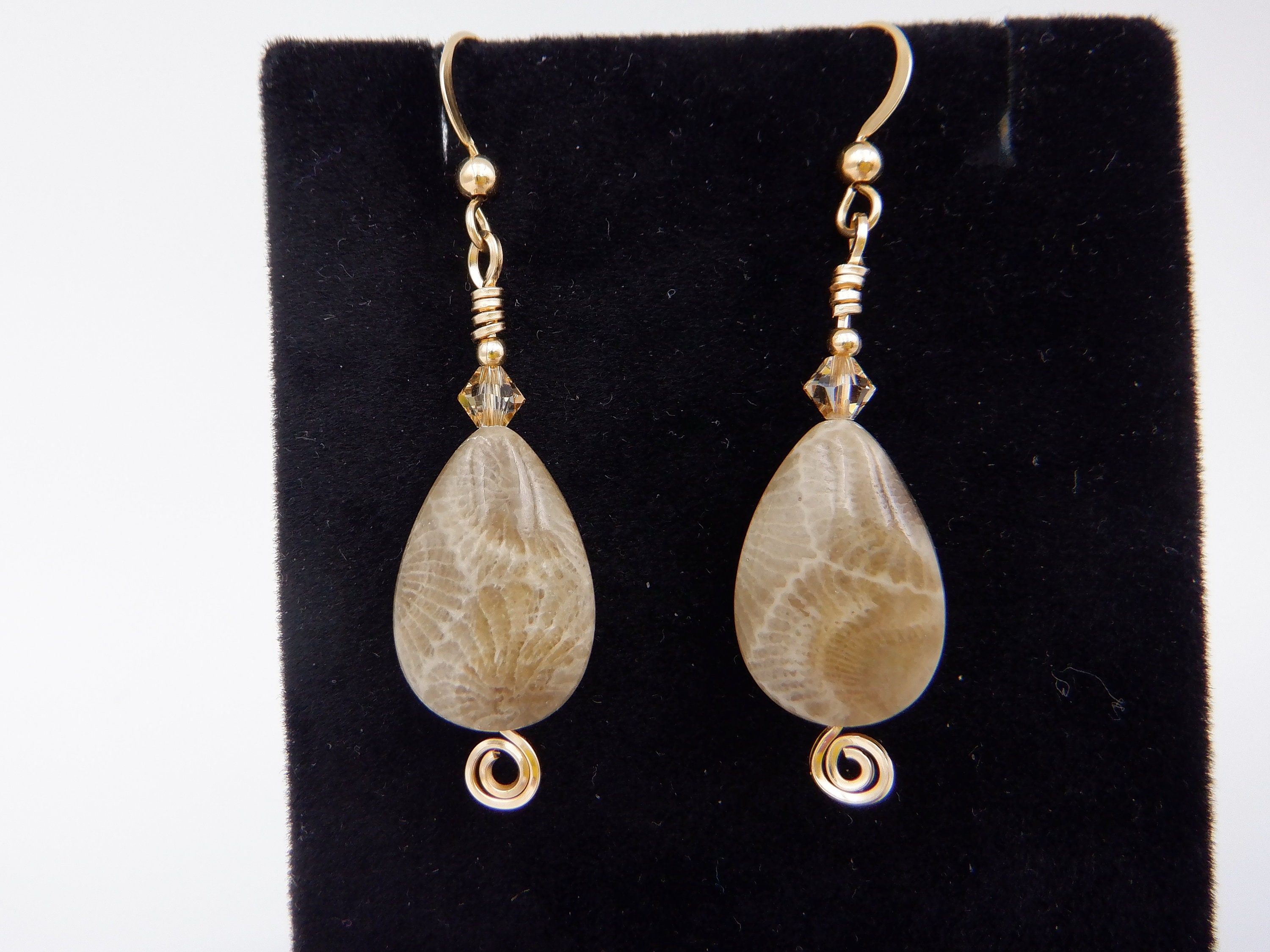Teardrop Petoskey Stone Bead Earrings with Argentium or Gold fill,…