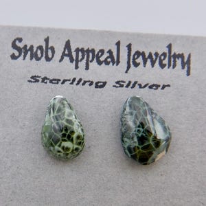 Isle Royale Greenstone Stud Earrings on Sterling silver, Michigan Greenstone (Chlorastrolite), Michigan State Gem, Stud earrings