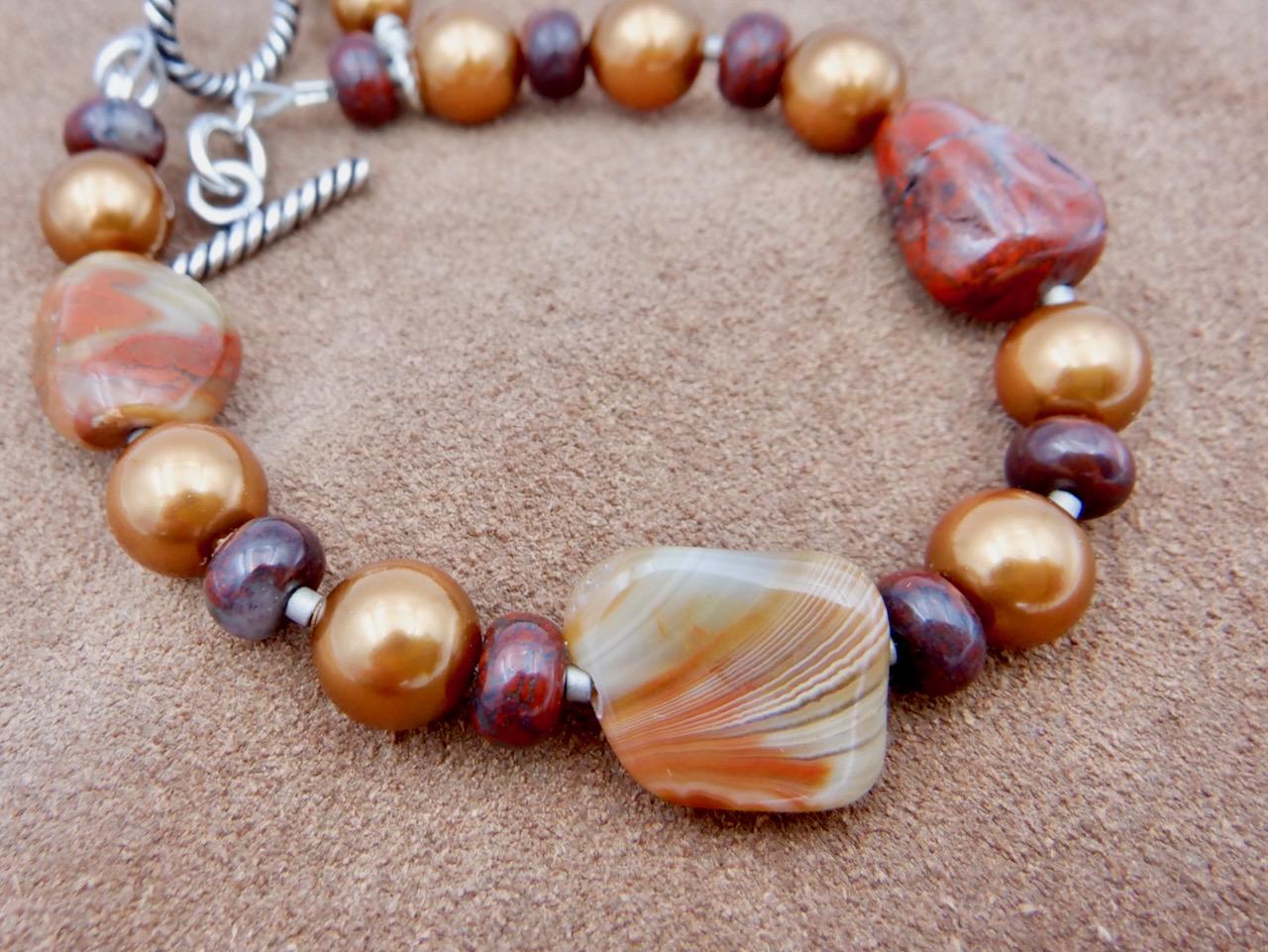 Lake Superior Agate Bracelet With Copper Pearls, Great Lakes