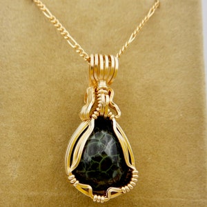 Isle Royale Greenstone Pendant Set in Gold Fill, Michigan State Gem, Rare Great Lakes stone, Keweenaw area Chlorastrolite