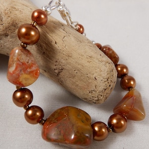Lake Superior Agate Bracelet with Copper pearls, Great Lakes stones with copper pearls for Rock hound or Beachcomber, One of a kind