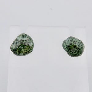 Isle Royale Greenstone Stud Earrings on Sterling silver, 8-9mm Michigan Greenstone (Chlorastrolite), Michigan State Gem Stud earrings