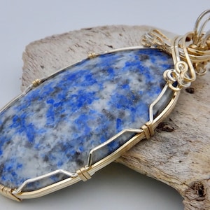 Denim Blue Lapis Pendant in Gold Fill and Silver, Wire-Wrapped Handcrafted Blue Stone necklace, gift for teen, jewelry for blue jeans