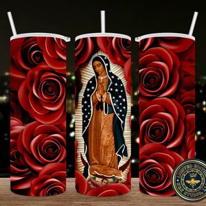 Virgen de Guadalupe, seamless, 3D, tumbler Template Sublimation Designs Downloads, Skinny Tumbler 20oz Design, PNG