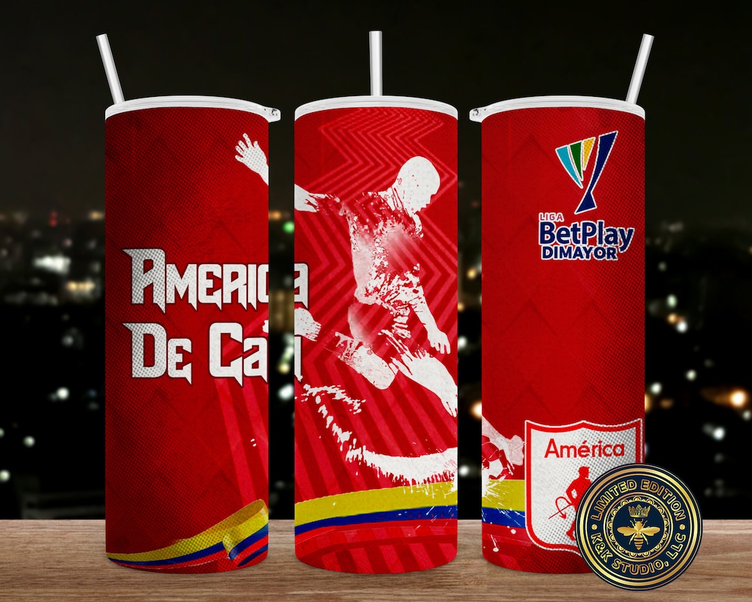 América de Cali, Colombia, Fútbol, diseño digital, PNG, sublimación, 20 oz  de lados rectos, archivo digital, vaso, sublimación España