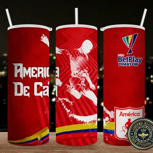 America de Cali, Colombia, Futbol, digitaal ontwerp, PNG, sublimatie, 20oz straight sided, digitaal bestand, tumbler, sublimatie
