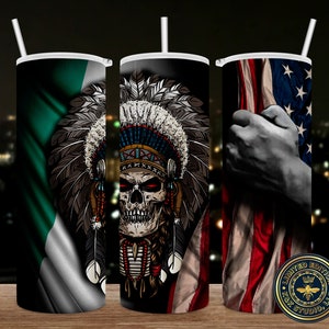 Mexican and American flag - Skull - Tumbler Template, Sublimation Designs, Mexico flag, USA flag, Skinny Tumbler, 20oz Design, Straight Only