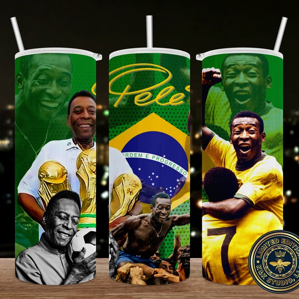 Pele, Brazil, futbol, Inspired Tumblers, png tumbler wrap, Template Sublimation, Designs Downloads, Tumbler 20oz Design, Straight Only