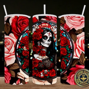 Catrinas, Floral, dia de los muertos, mexican png, tumbler Template Sublimation Downloads | Skinny Tumbler 20oz Design, Straight, seamless