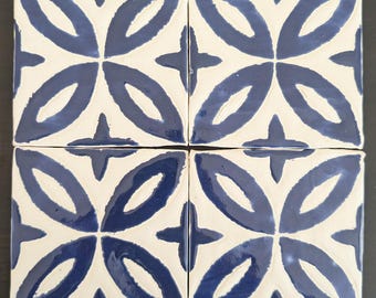 Folha Oliveira Ceramic Tile (Corda Seca) Blue White - Portuguese Tile