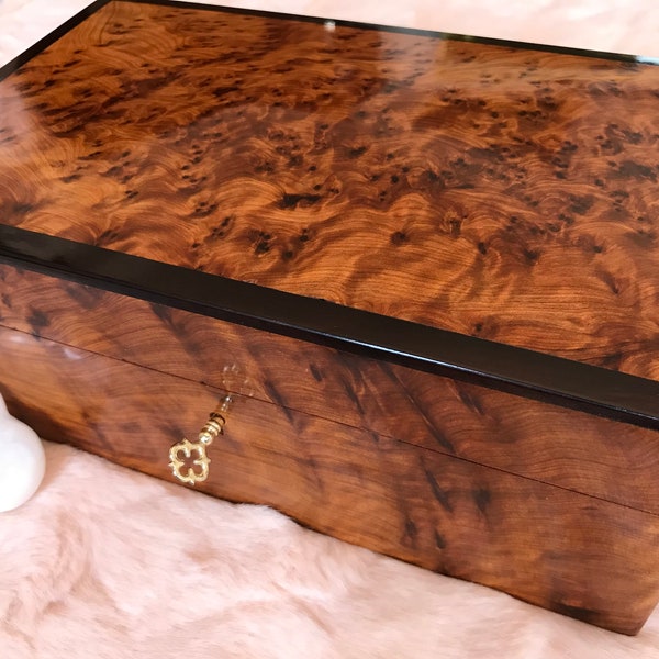 10"x6" Marokkanische Schmuckbox,große abschließbare Thuya Holz Kiste Schmuckbox Organizer mit Schlüssel,Weihnachten Paare Geschenk,Hochzeit Holz Erinnerungsbox