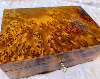 8"x5" Moroccan lockable thuya burl wooden jewellery Box holder with key, Keepsake Couple gift,Birthday,wedding Jewelry memory,decorative box