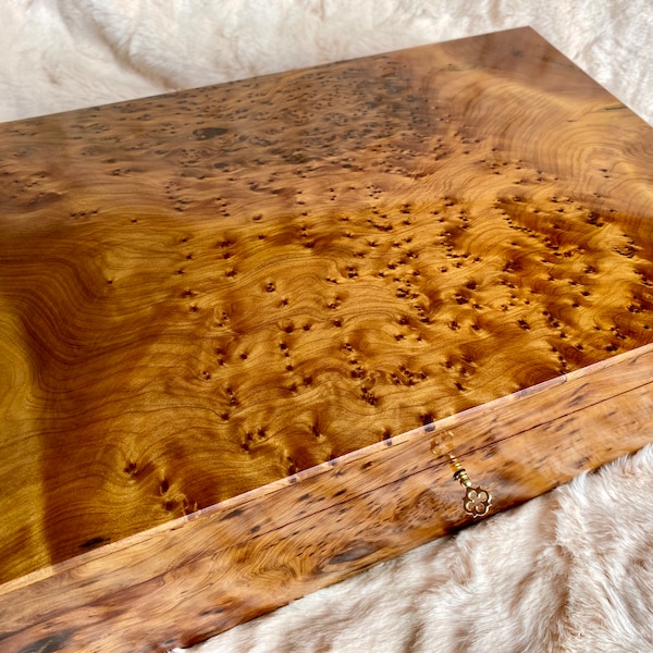 15"x10" Big Moroccan jewellery burl thuya Box,lockable wooden burl Jewelry Box organizer with key,keepsake couples gift,wedding memory box