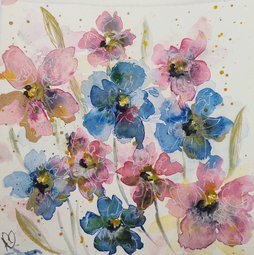 Original Floral Watercolor Painting in 10x10 Frame - Etsy