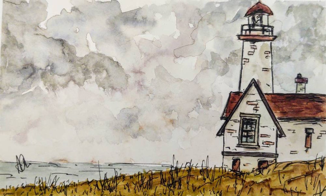 Coastal Lighthouse Original Watercolor Painting in 5x7 Frame - Etsy