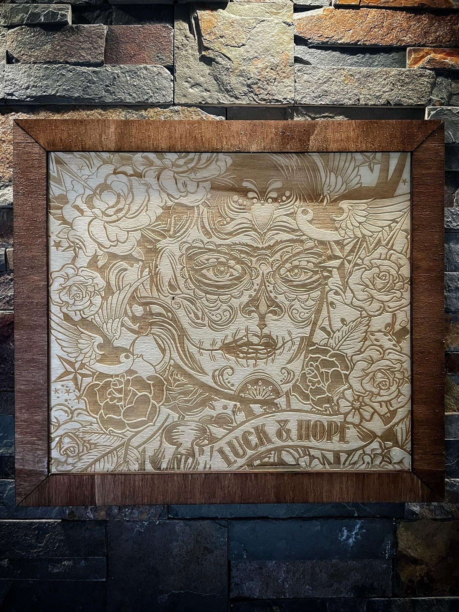 Cadre Bois Wood Catrina Skull Crâne 35x32cm Peuplier 8mm