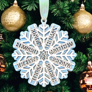 Personalized 2025 Family Snowflake Ornament: Up to 12 Names