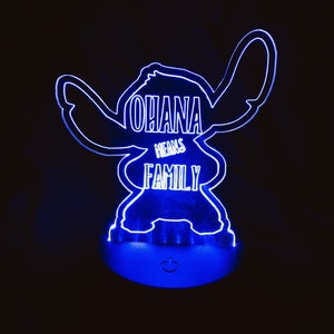 Ohana means family disney inspired stitch nightlight with color changing remote.