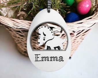 Personalized Dinosaur Easter Basket Tag, your choice of dinosaur 6 x 4 wooden or white