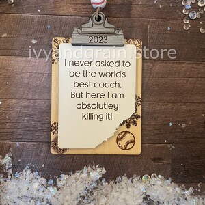 Sport Coach ornament dated 2024 funny clipboard with decorative bead, baseball volleyball football tennis football