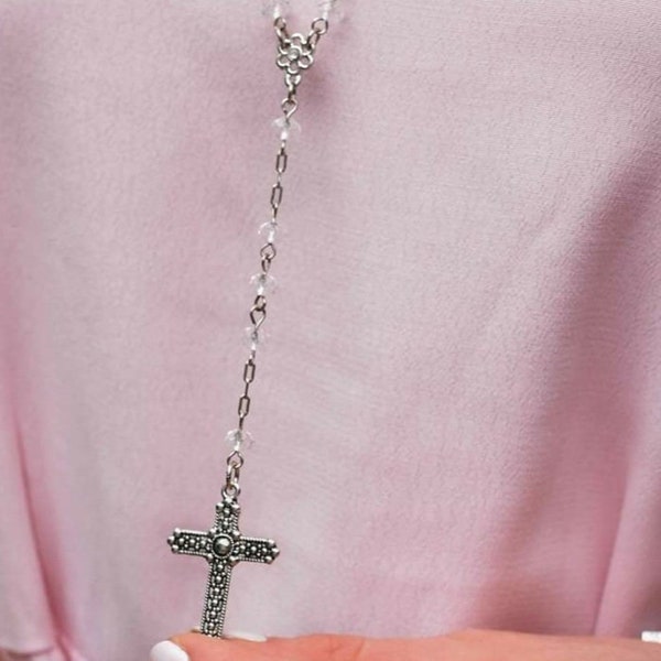 Crystal rosary crystal beads rosary and steel cross.  Crystal bead rosary