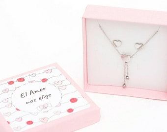 Set necklace and earrings, heart earring and necklace, gifts ideas, made of surgical steel